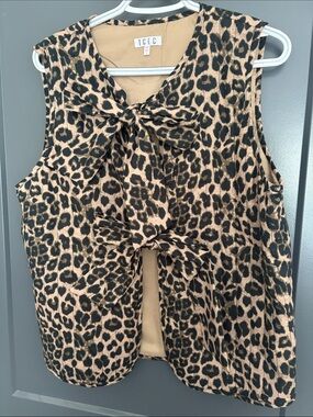 TCEC Leopard Print Bow Front Sleeveless Camisole - Tan and Black